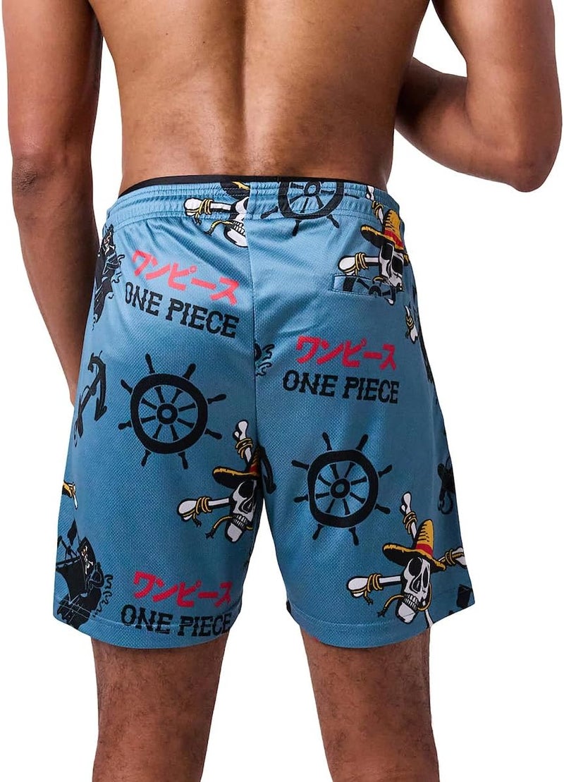 Bio World One Piece Live Action Straw Hat Pirate Icons All-Over Print Men's Dark Blue Active Mesh Shorts - Image 3